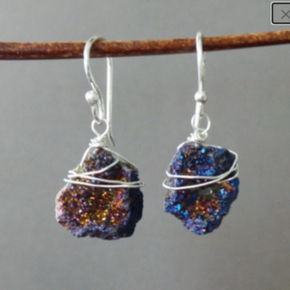 Raw Druzy Titanium Nugget Earrings Purple Lavender